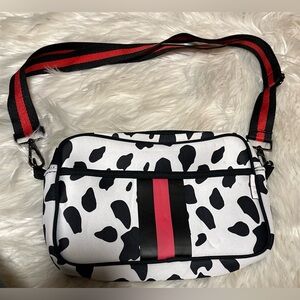Stylish Black and White Women's Bag with Red Accents